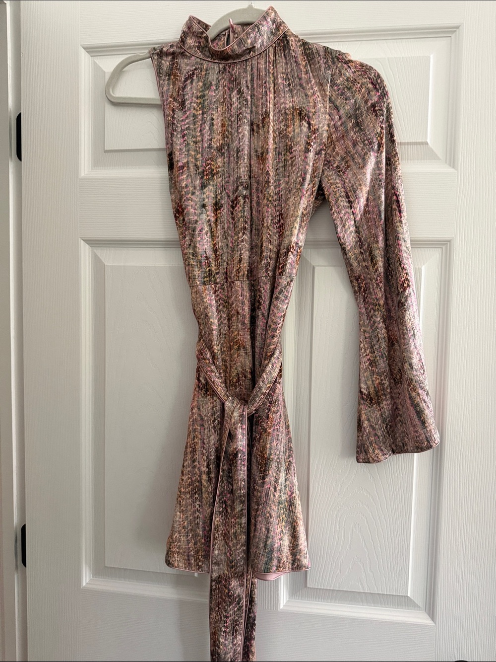 Alexis Pink Metallic Snake-Print Mock Neck Dress